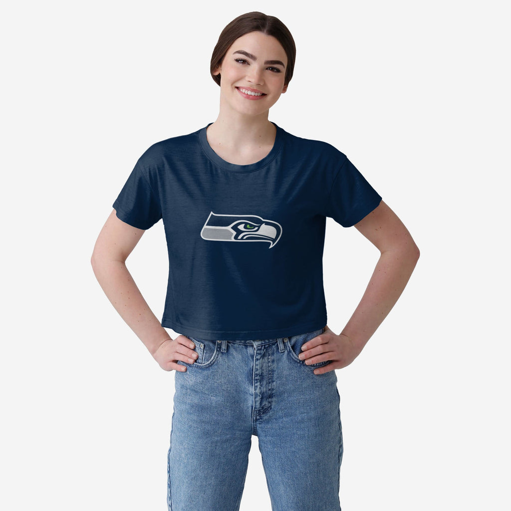 Seattle Seahawks Womens Solid Big Logo Crop Top FOCO S - FOCO.com