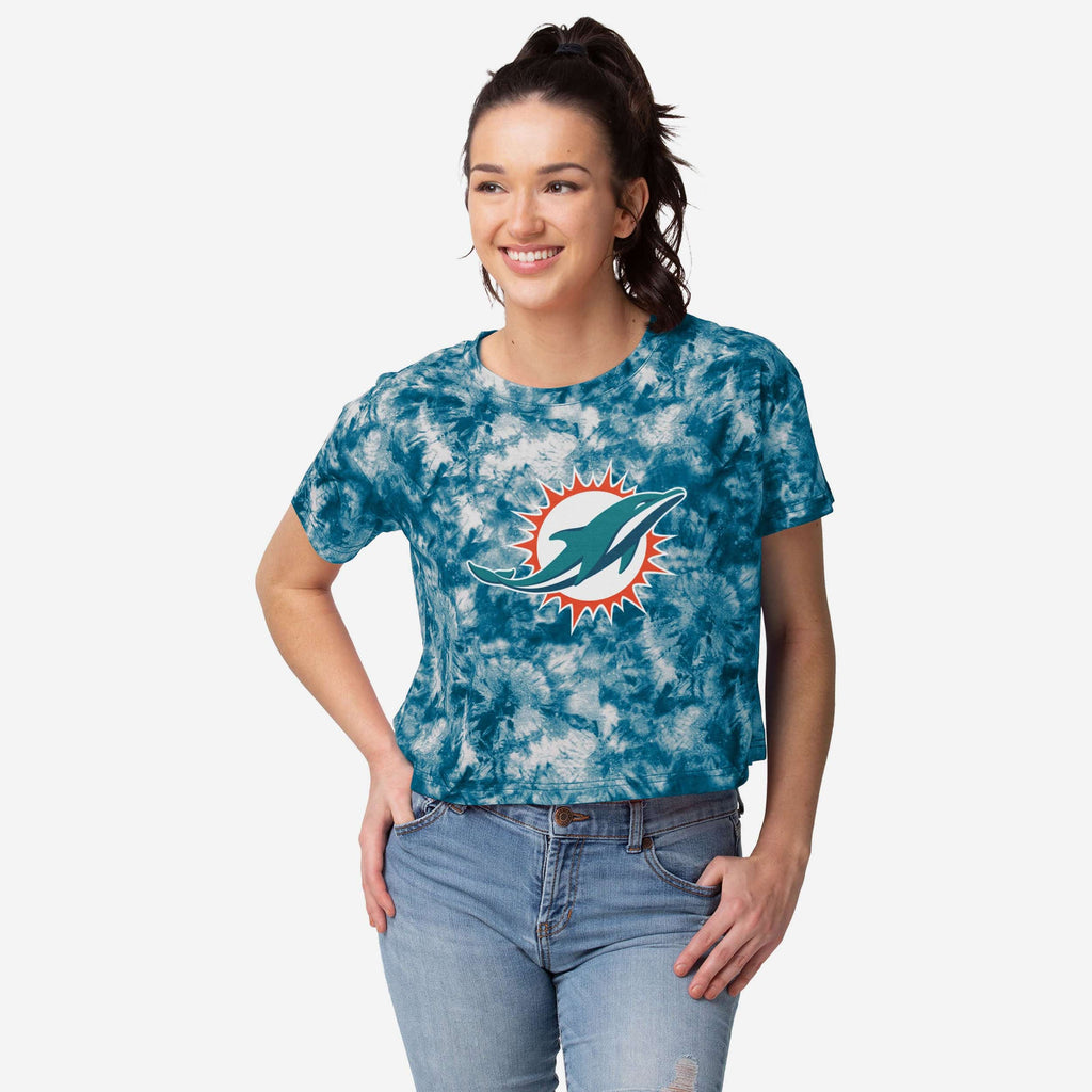 Miami Dolphins Womens Tie-Dye Big Logo Crop Top FOCO S - FOCO.com