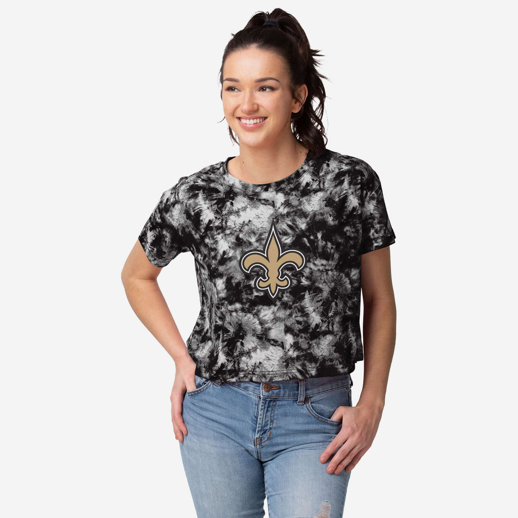 New Orleans Saints Womens Tie-Dye Big Logo Crop Top FOCO S - FOCO.com