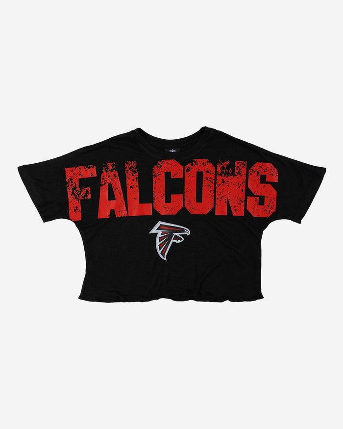 Atlanta Falcons Womens Petite Distressed Wordmark Crop Top FOCO - FOCO.com