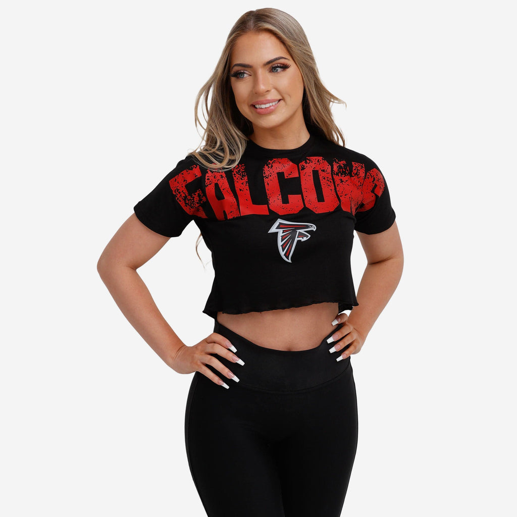 Atlanta Falcons Womens Petite Distressed Wordmark Crop Top FOCO S - FOCO.com