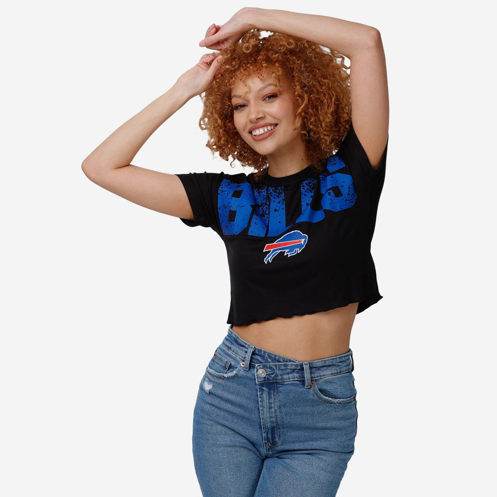 Buffalo Bills Womens Petite Distressed Wordmark Crop Top FOCO S - FOCO.com