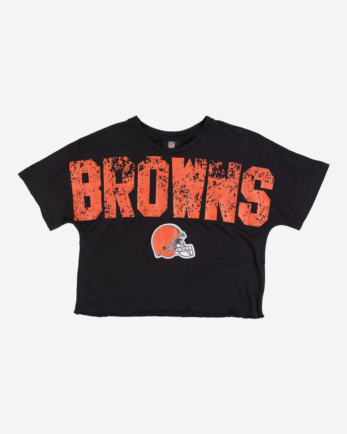 Cleveland Browns Womens Petite Distressed Wordmark Crop Top FOCO - FOCO.com