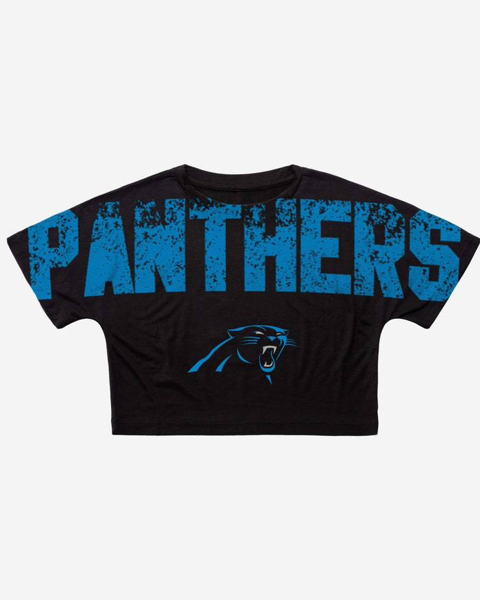 Carolina Panthers Womens Petite Distressed Wordmark Crop Top FOCO - FOCO.com