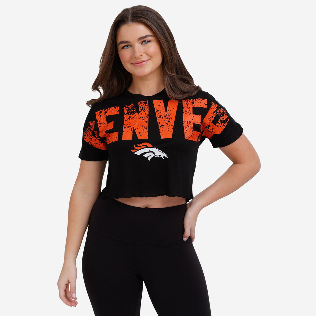 Denver Broncos Womens Petite Distressed Wordmark Crop Top FOCO S - FOCO.com