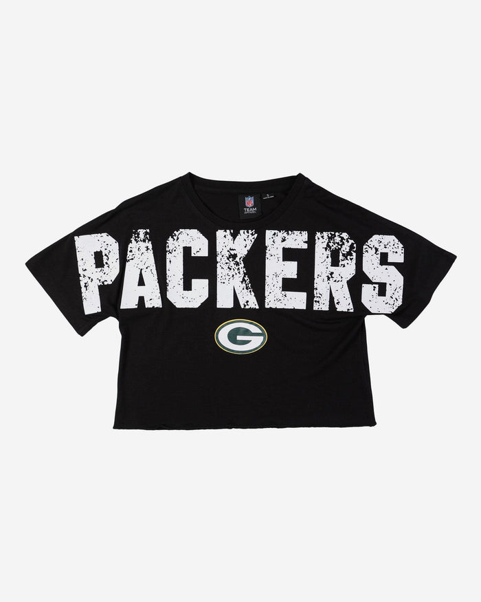 Green Bay Packers Womens Petite Distressed Wordmark Crop Top FOCO - FOCO.com