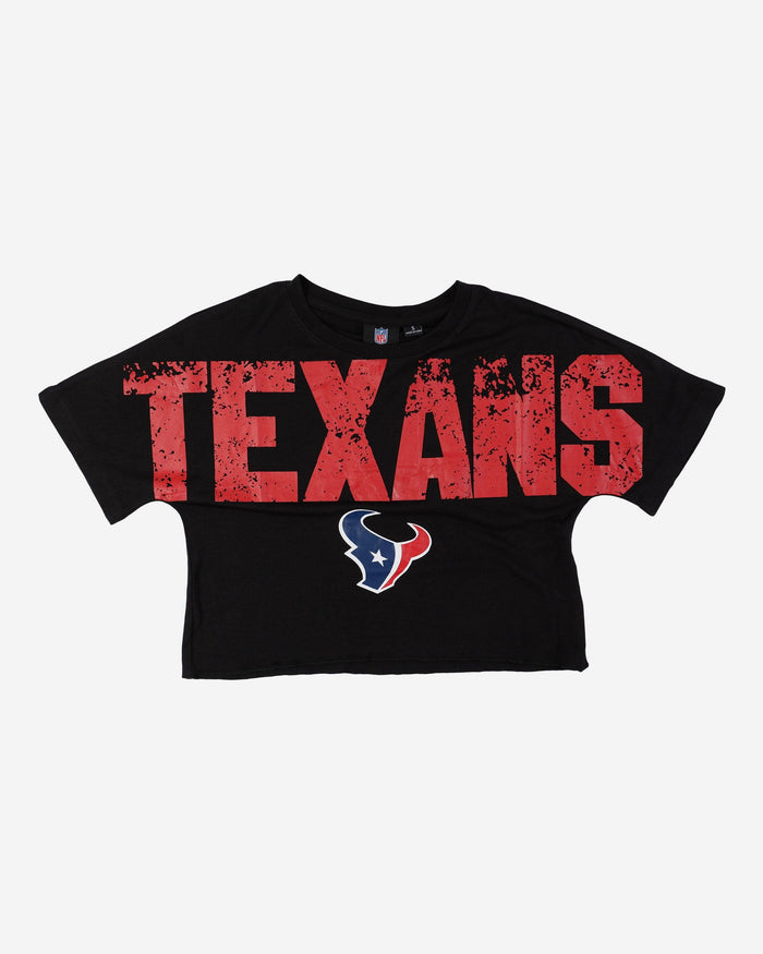 Houston Texans Womens Petite Distressed Wordmark Crop Top FOCO - FOCO.com