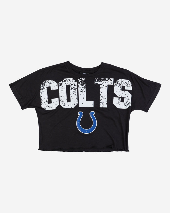 Indianapolis Colts Womens Petite Distressed Wordmark Crop Top FOCO - FOCO.com