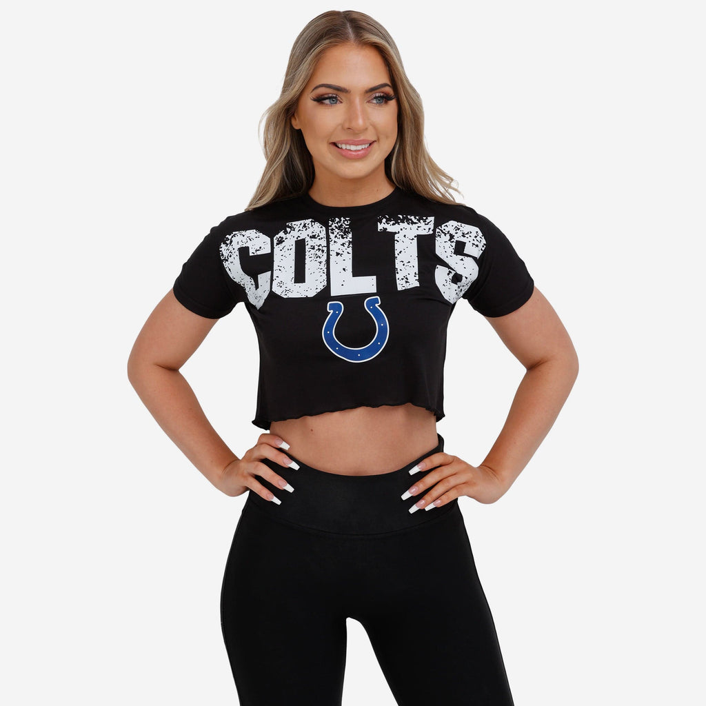 Indianapolis Colts Womens Petite Distressed Wordmark Crop Top FOCO S - FOCO.com