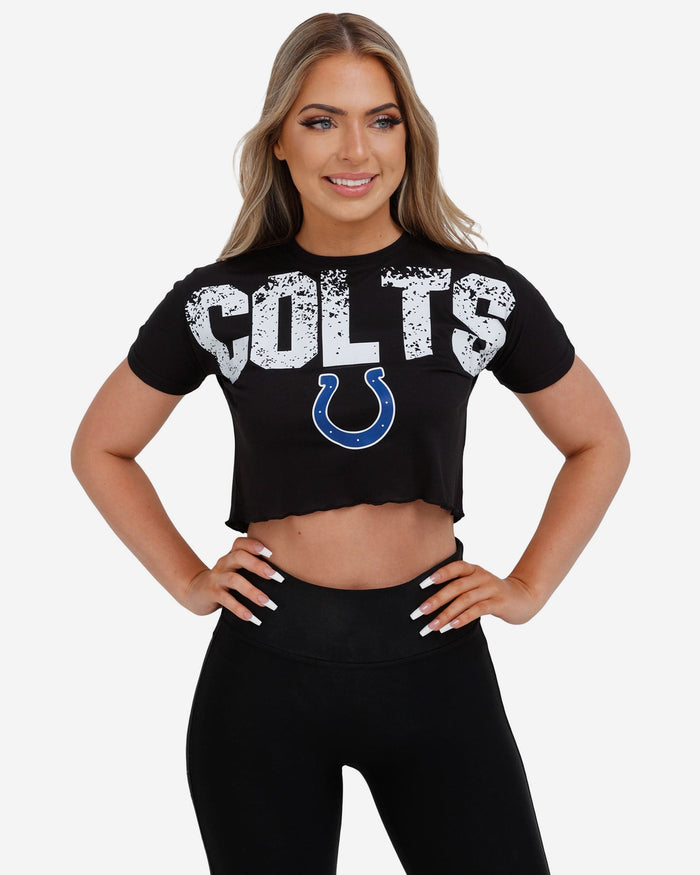 Indianapolis Colts Womens Petite Distressed Wordmark Crop Top FOCO S - FOCO.com