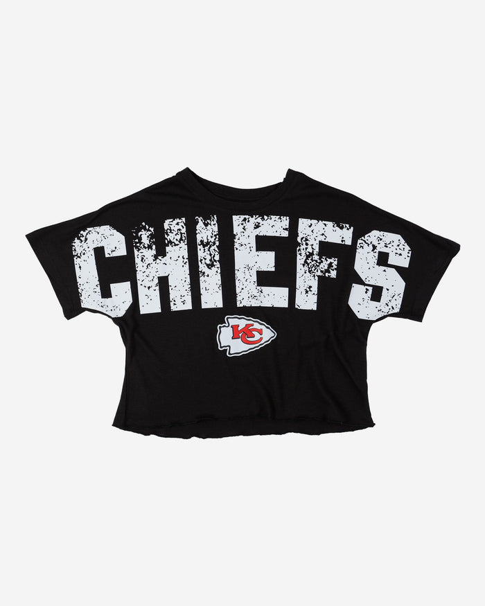 Kansas City Chiefs Womens Petite Distressed Wordmark Crop Top FOCO - FOCO.com