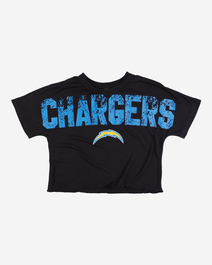 Los Angeles Chargers Womens Petite Distressed Wordmark Crop Top FOCO - FOCO.com