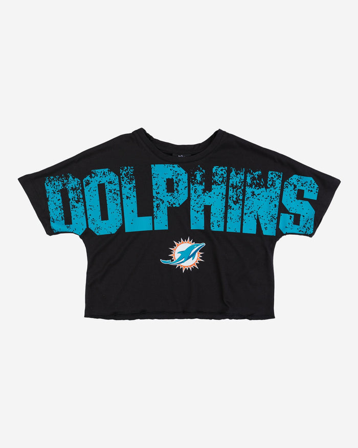 Miami Dolphins Womens Petite Distressed Wordmark Crop Top FOCO - FOCO.com