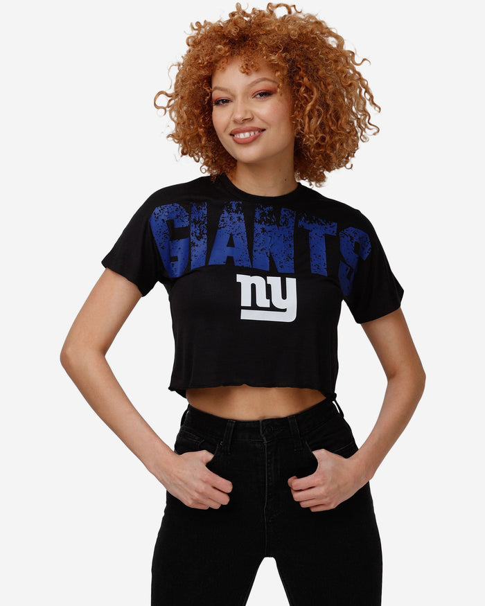 New York Giants Womens Petite Distressed Wordmark Crop Top FOCO S - FOCO.com