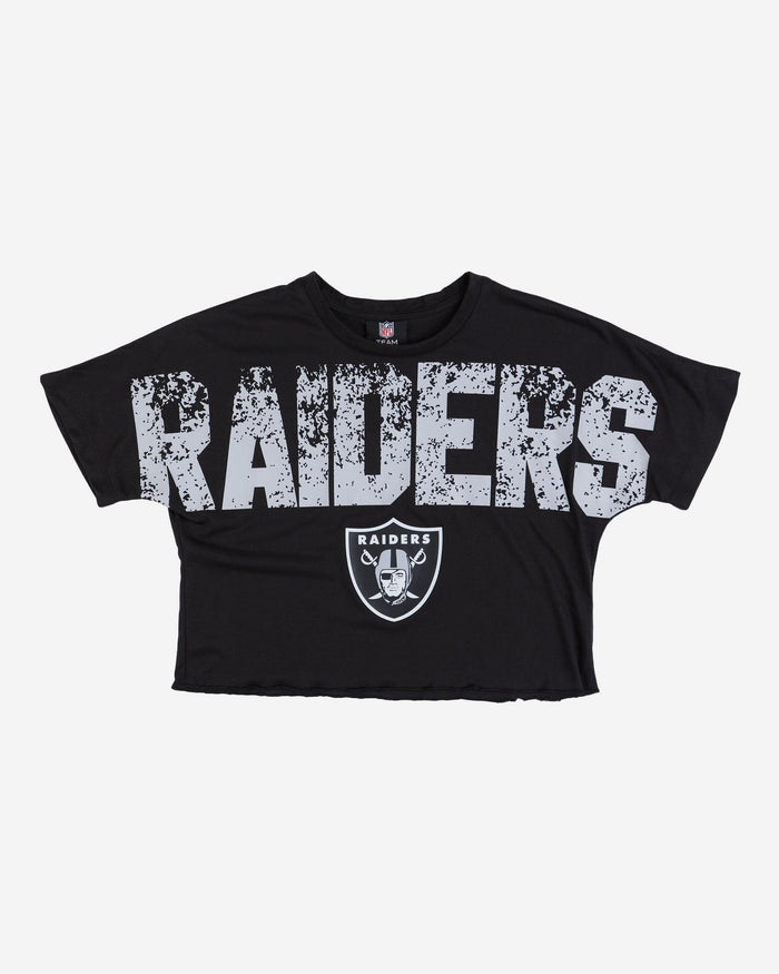 Las Vegas Raiders Womens Petite Distressed Wordmark Crop Top FOCO - FOCO.com