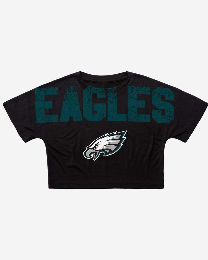 Philadelphia Eagles Womens Petite Distressed Wordmark Crop Top FOCO - FOCO.com