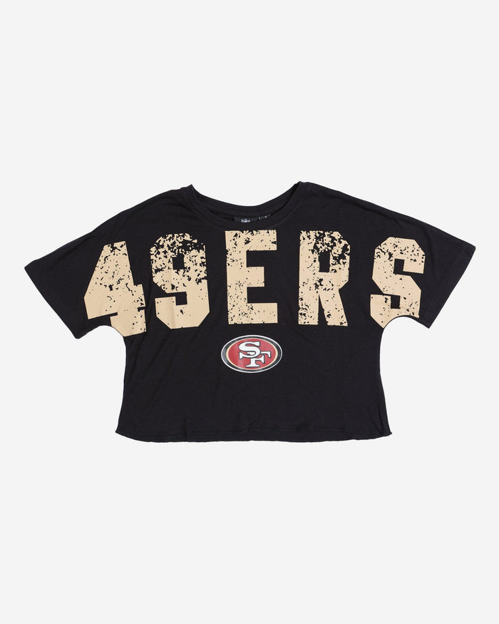 San Francisco 49ers Womens Petite Distressed Wordmark Crop Top FOCO - FOCO.com