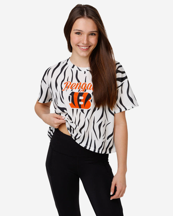 Cincinnati Bengals Womens White Stripe Crop Top FOCO S - FOCO.com