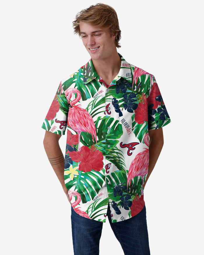 Atlanta Braves Flamingo Button Up Shirt FOCO S - FOCO.com