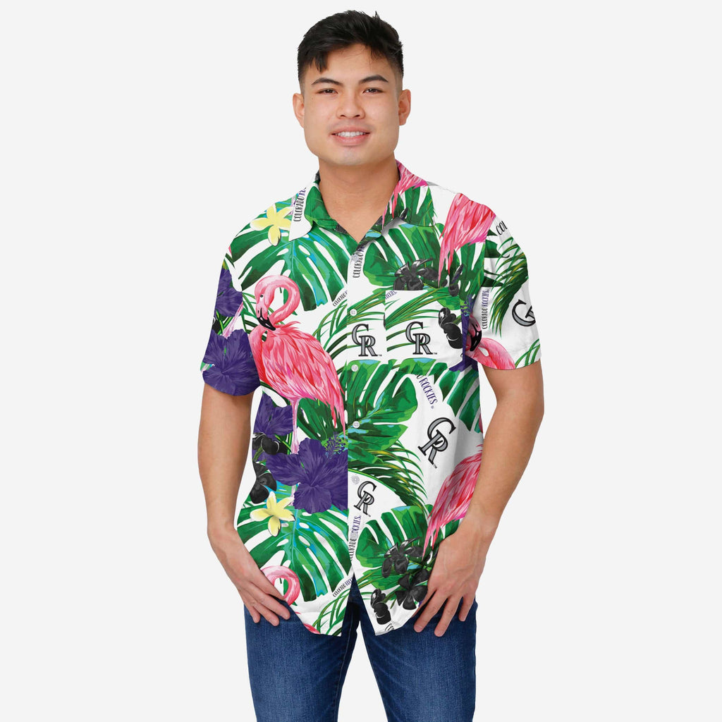 Colorado Rockies Flamingo Button Up Shirt FOCO S - FOCO.com