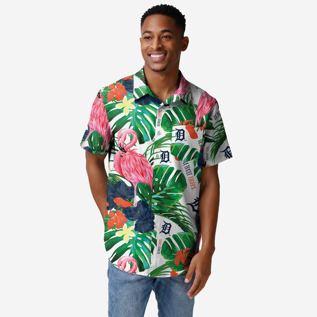 Detroit Tigers Flamingo Button Up Shirt FOCO S - FOCO.com