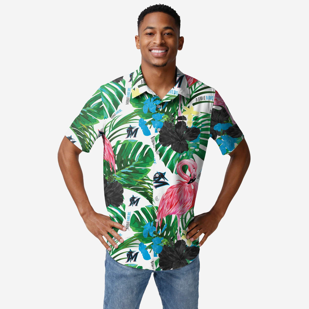 Miami Marlins Flamingo Button Up Shirt FOCO S - FOCO.com