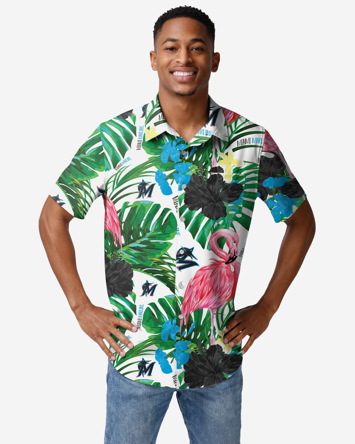 Miami Marlins Flamingo Button Up Shirt FOCO S - FOCO.com