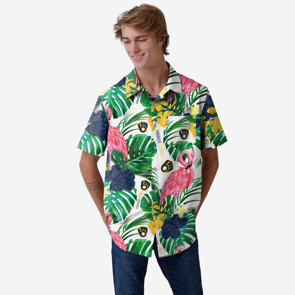 Milwaukee Brewers Flamingo Button Up Shirt FOCO S - FOCO.com