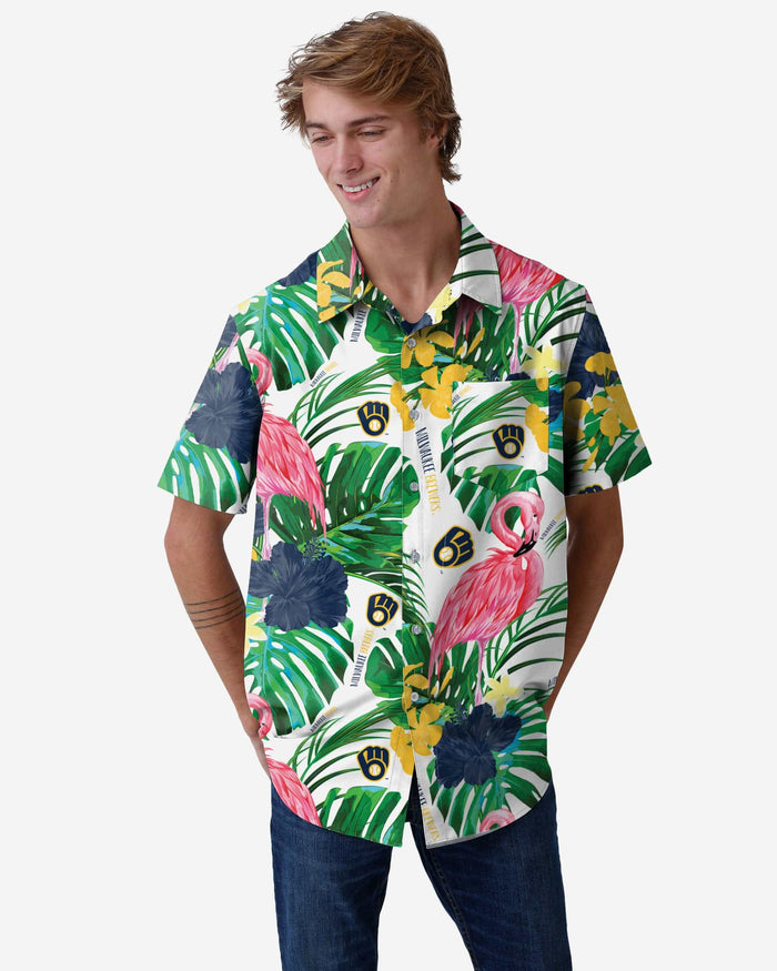 Milwaukee Brewers Flamingo Button Up Shirt FOCO S - FOCO.com