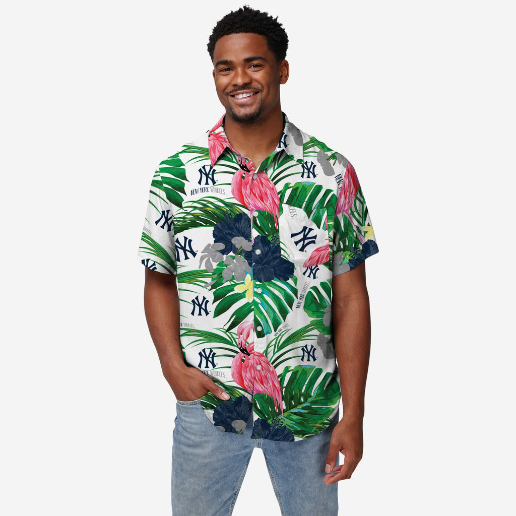 New York Yankees Flamingo Button Up Shirt FOCO S - FOCO.com