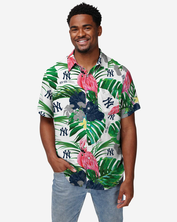 New York Yankees Flamingo Button Up Shirt FOCO S - FOCO.com