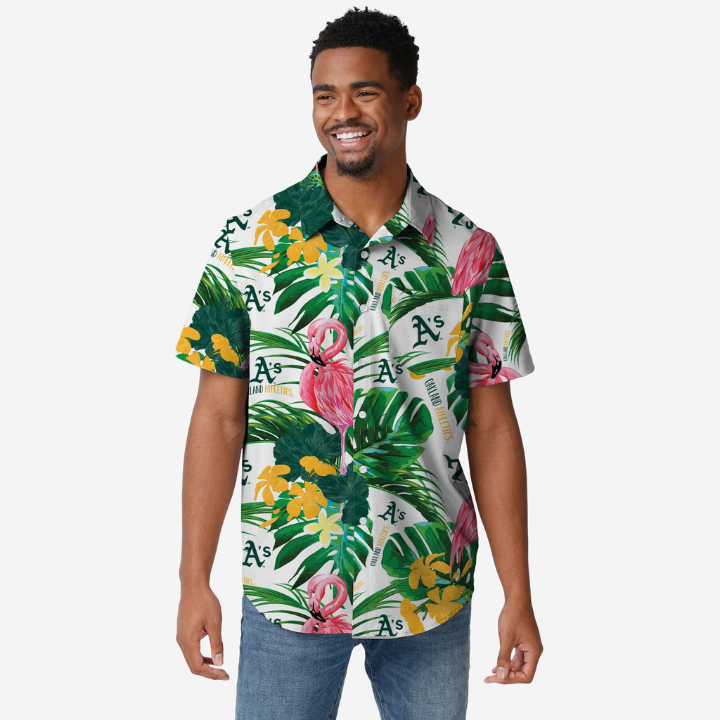 Oakland Athletics Flamingo Button Up Shirt FOCO S - FOCO.com