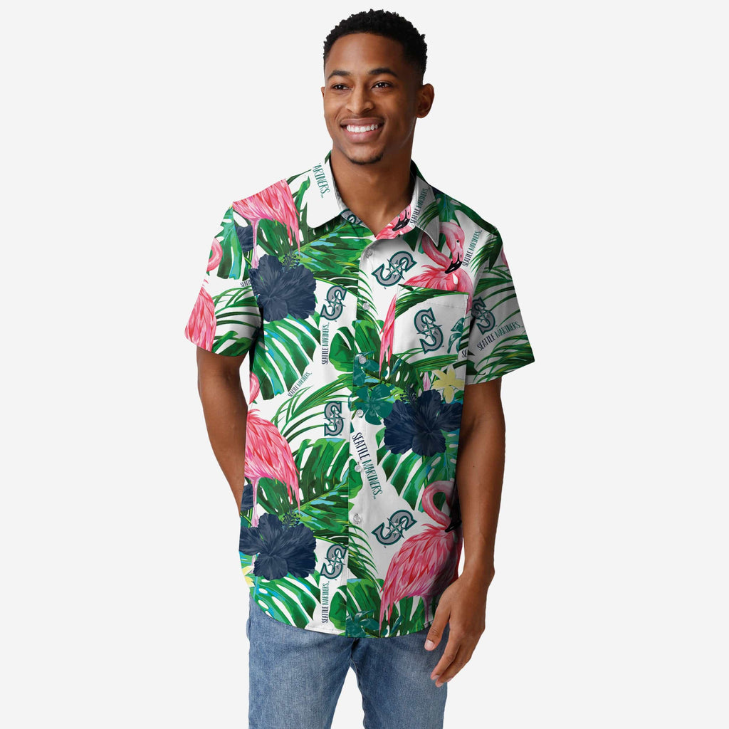 Seattle Mariners Flamingo Button Up Shirt FOCO S - FOCO.com