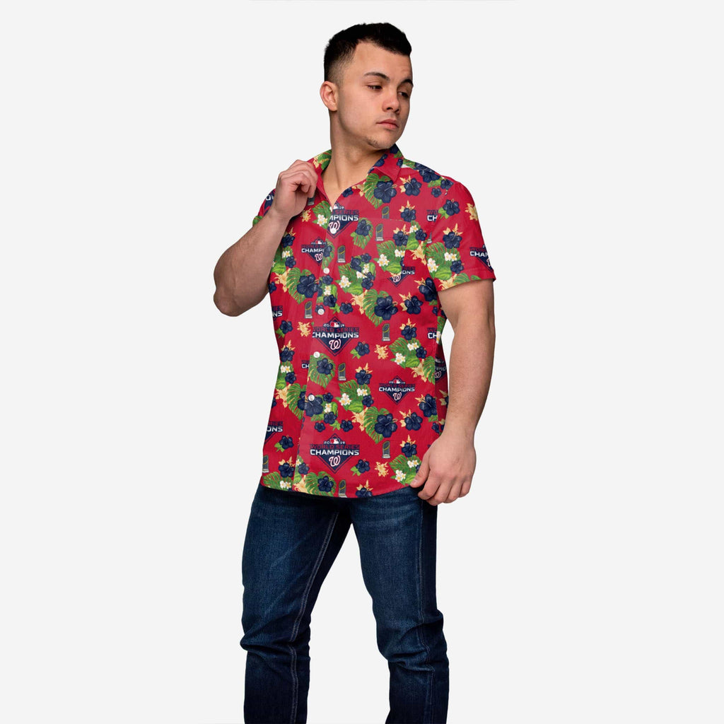 Washington Nationals 2019 World Series Champions Floral Button Up Shirt FOCO - FOCO.com