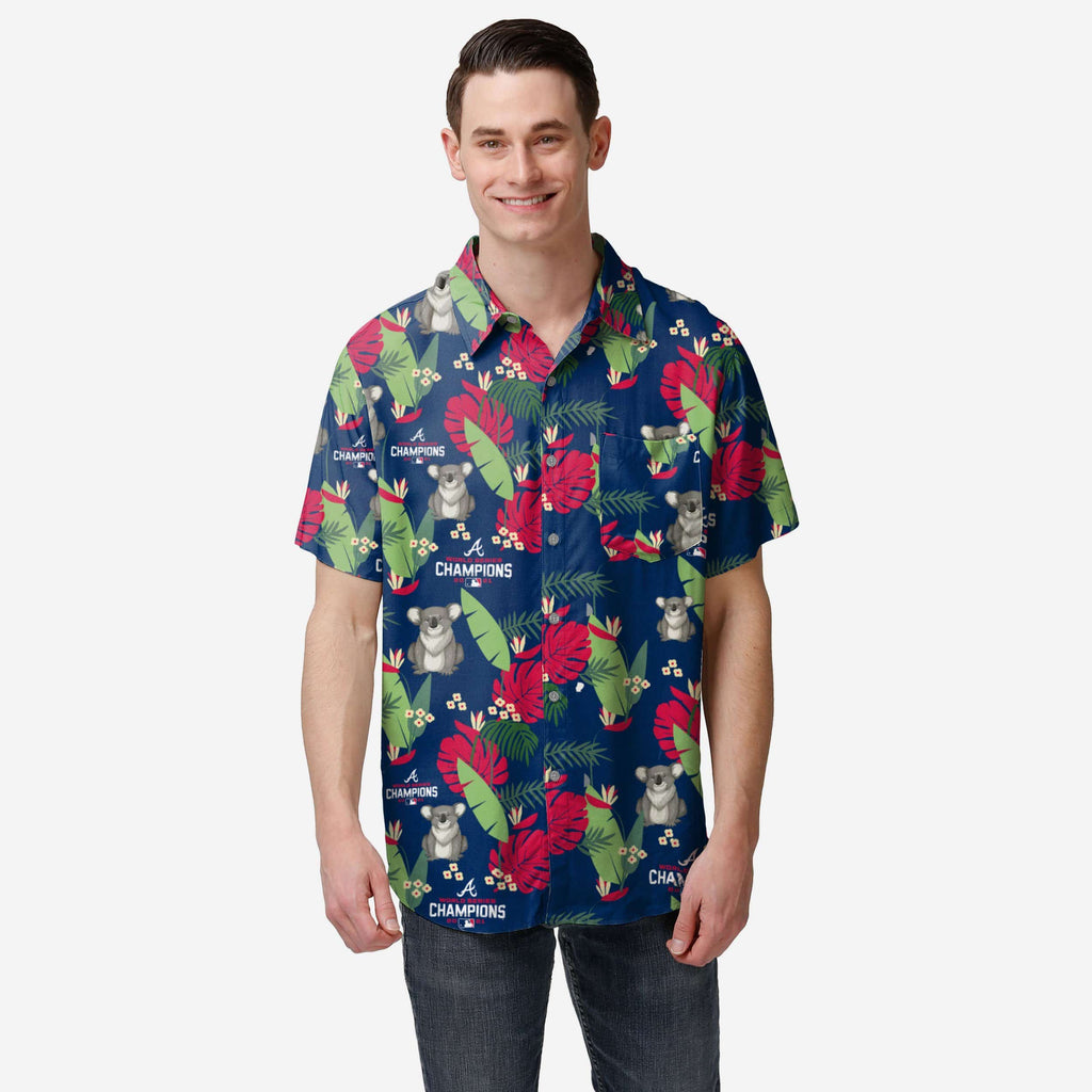 Atlanta Braves 2021 World Series Champions Floral Button Up Shirt FOCO S - FOCO.com