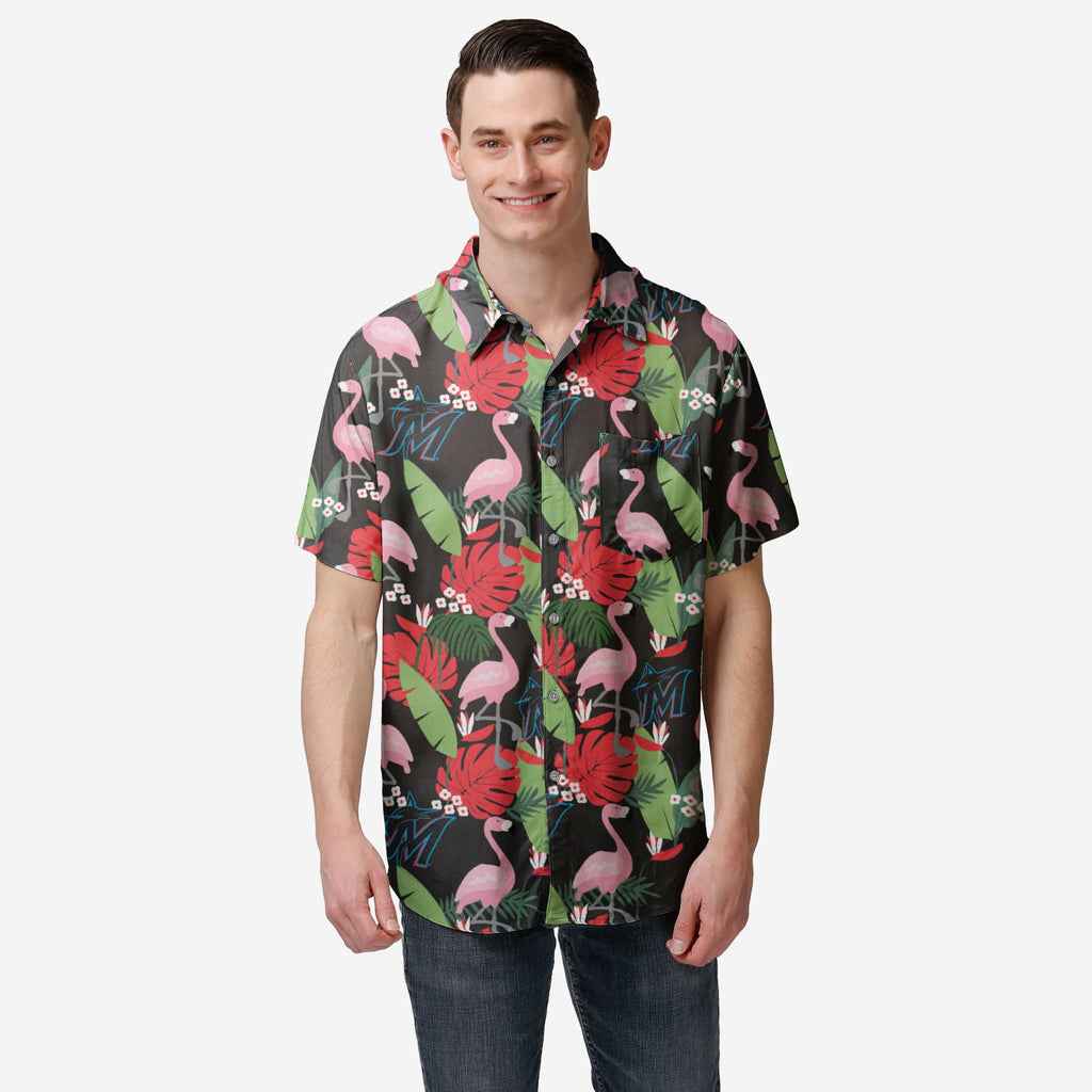 Miami Marlins Floral Button Up Shirt FOCO S - FOCO.com