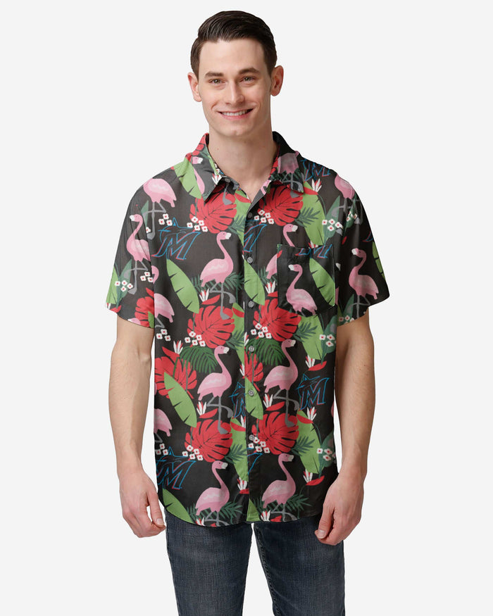 Miami Marlins Floral Button Up Shirt FOCO S - FOCO.com