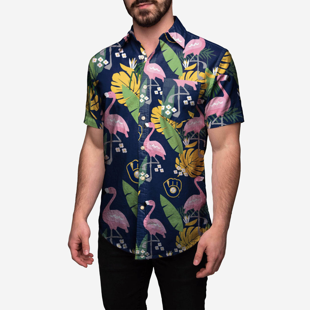 Milwaukee Brewers Floral Button Up Shirt FOCO S - FOCO.com