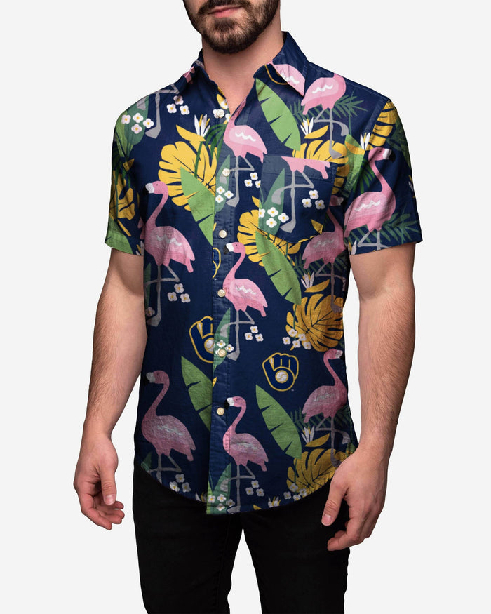 Milwaukee Brewers Floral Button Up Shirt FOCO S - FOCO.com