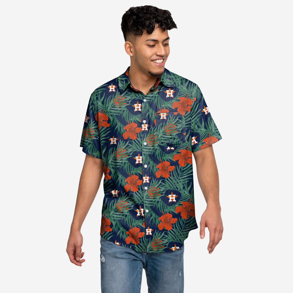 Houston Astros Hibiscus Button Up Shirt FOCO S - FOCO.com