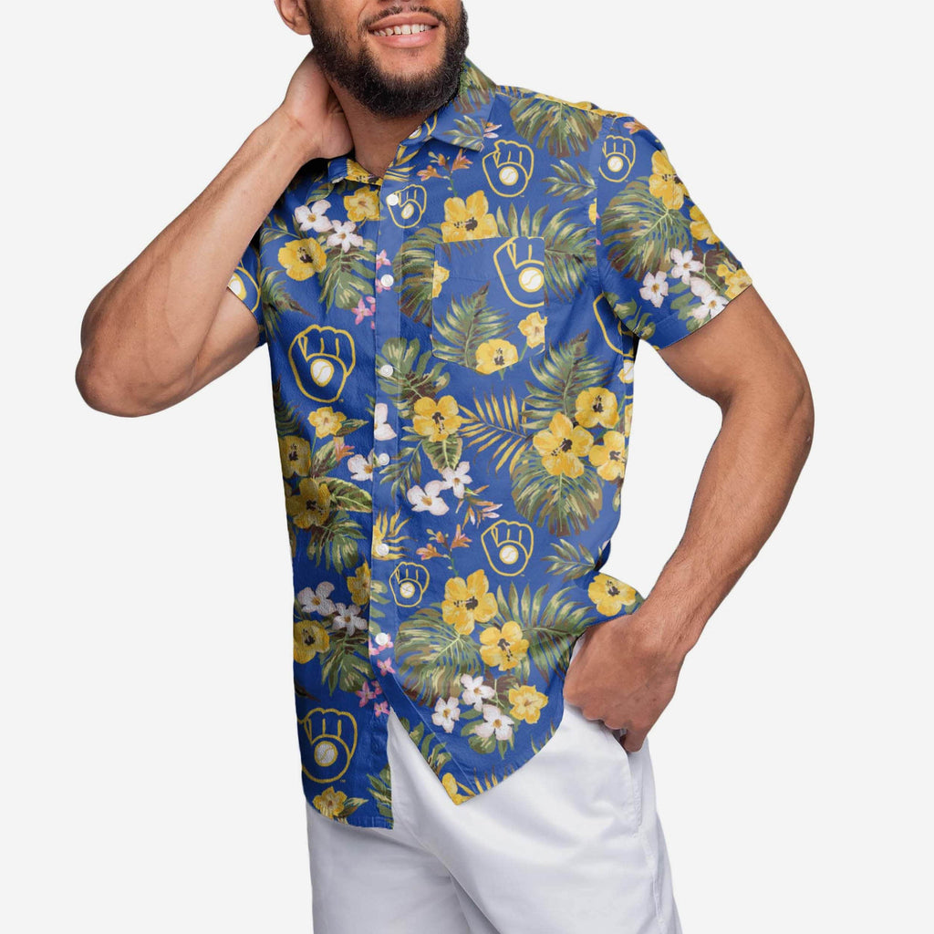 Milwaukee Brewers Throwback Threads Button Up Shirt FOCO S - FOCO.com