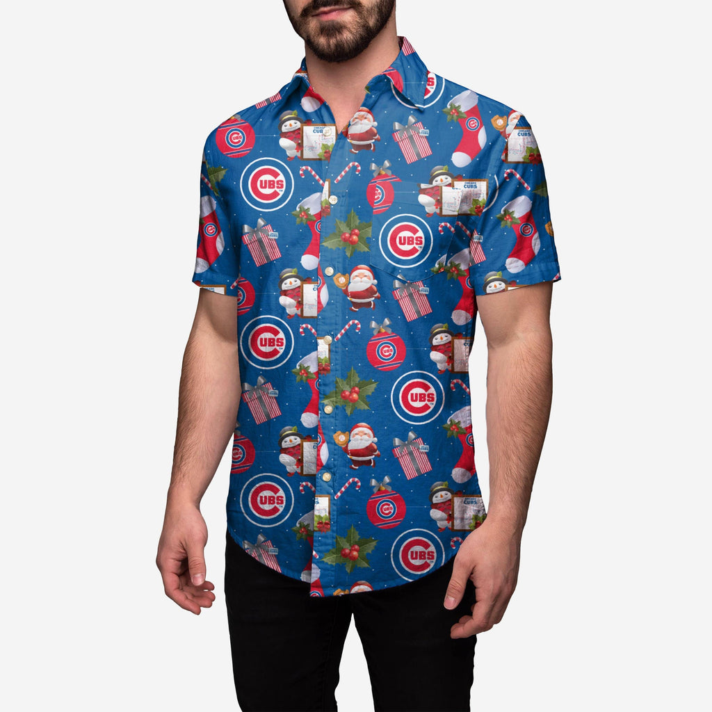 Chicago Cubs Christmas Explosion Button Up Shirt FOCO M - FOCO.com