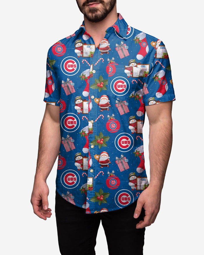 Chicago Cubs Christmas Explosion Button Up Shirt FOCO M - FOCO.com