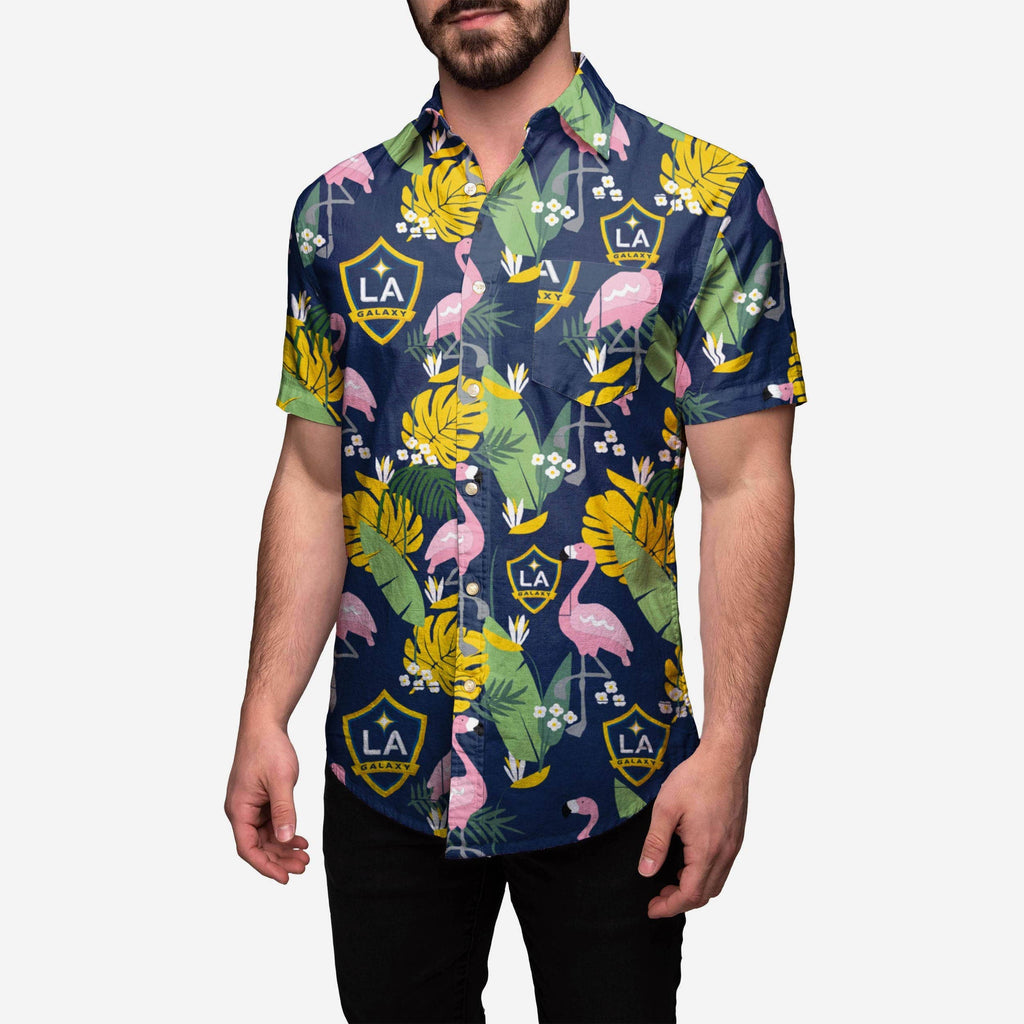 LA Galaxy Floral Button Up Shirt FOCO S - FOCO.com