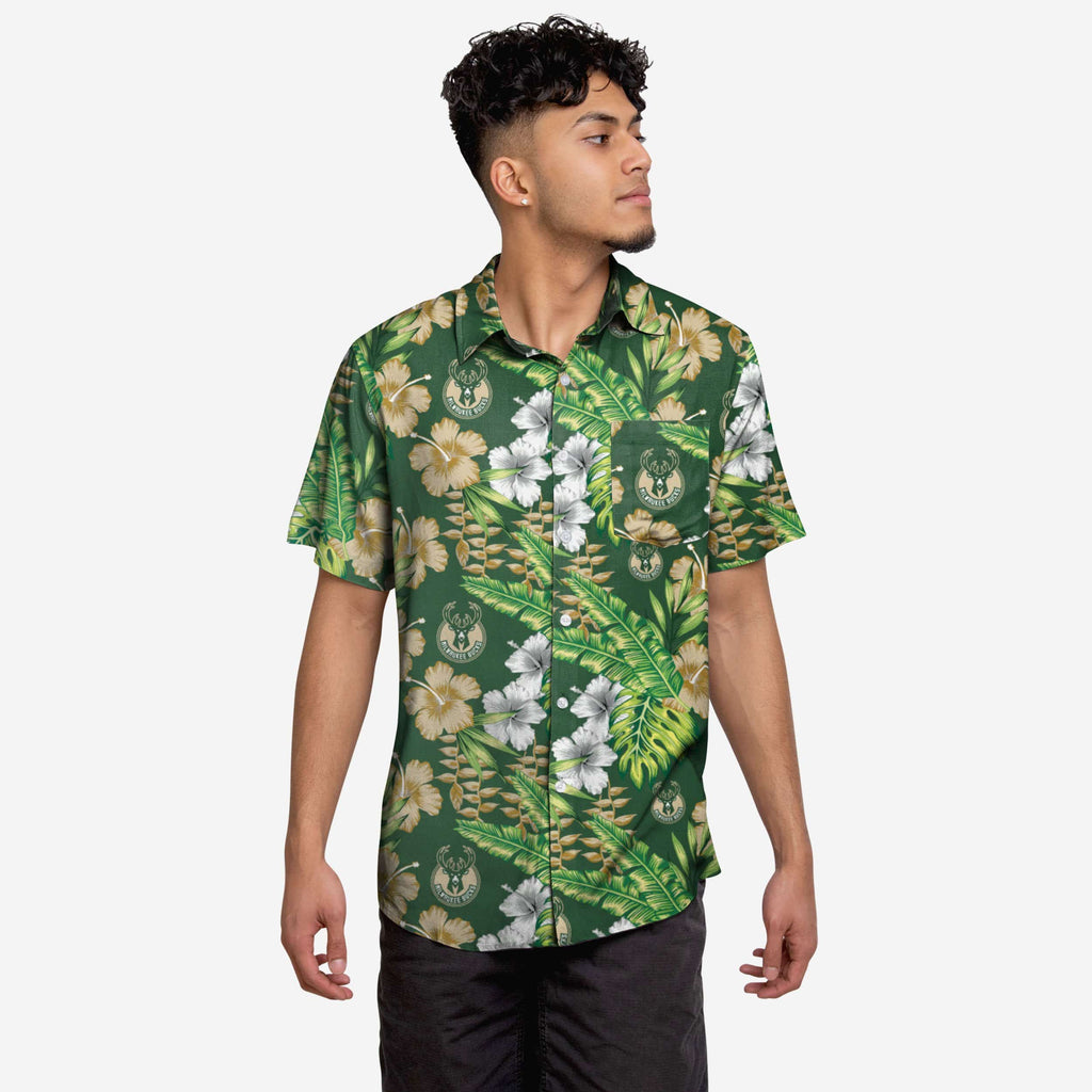 Milwaukee Bucks Floral Button Up Shirt FOCO S - FOCO.com