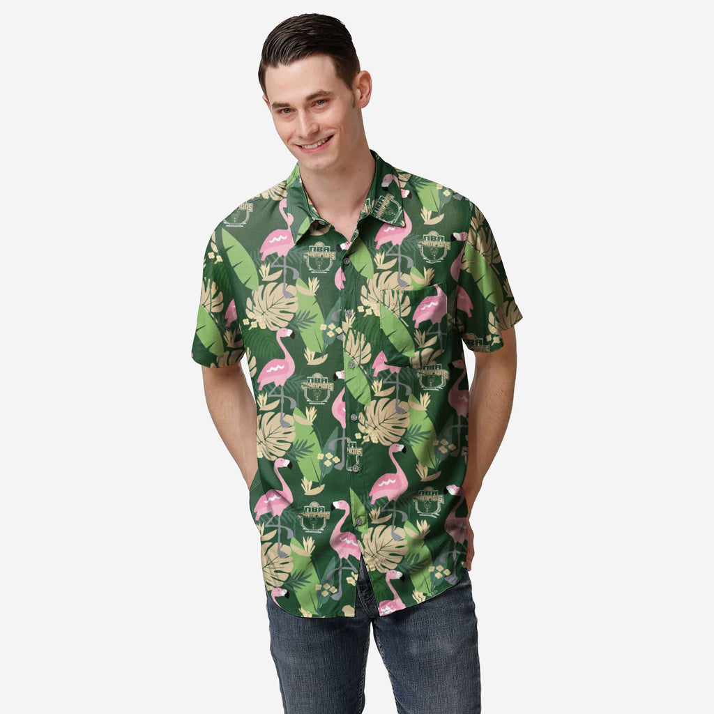 Milwaukee Bucks 2021 NBA Champions Floral Button Up Shirt FOCO S - FOCO.com