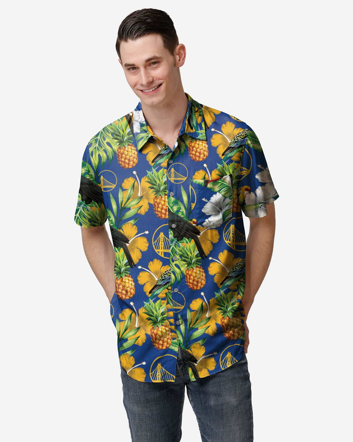 Golden State Warriors Floral Button Up Shirt FOCO S - FOCO.com