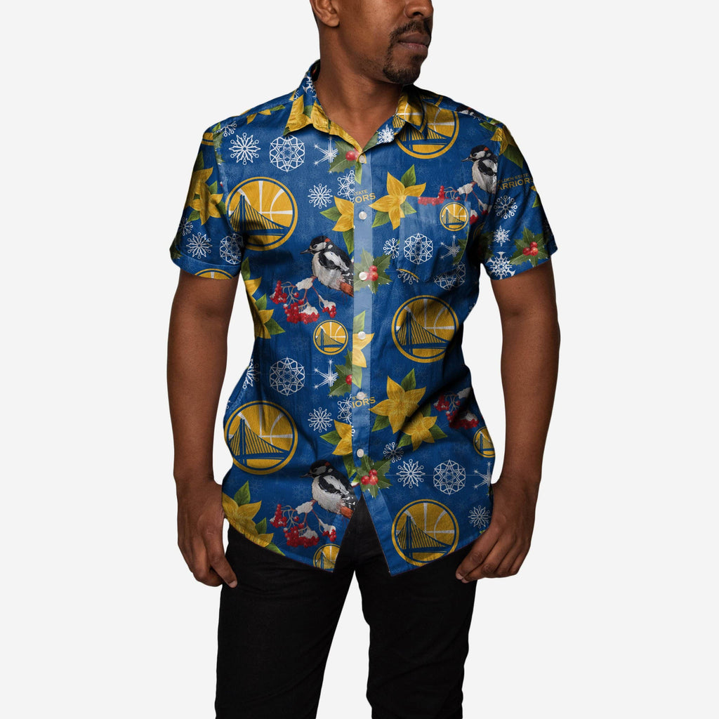 Golden State Warriors Mistletoe Button Up Shirt FOCO S - FOCO.com