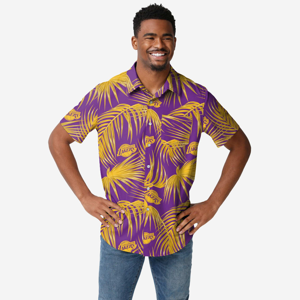 Los Angeles Lakers Hawaiian Button Up Shirt FOCO S - FOCO.com