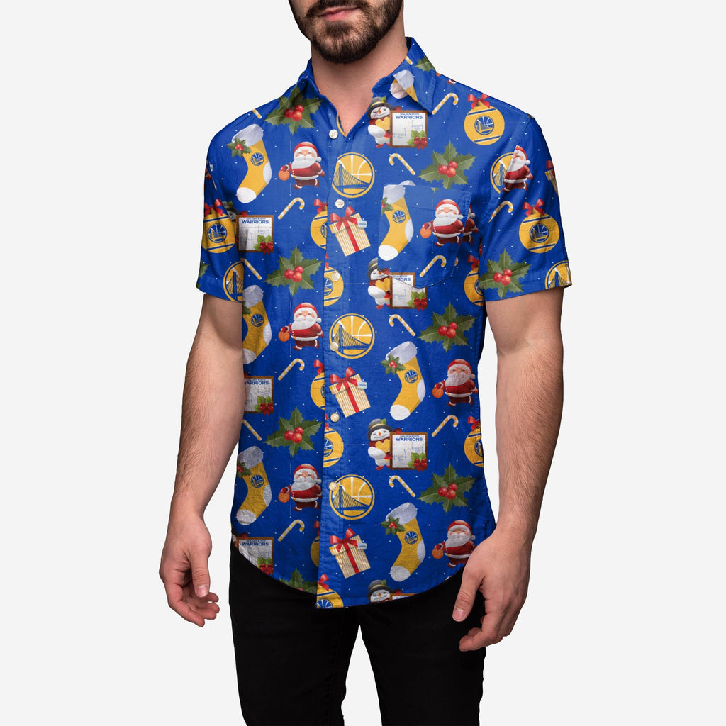 Golden State Warriors Christmas Explosion Button Up Shirt FOCO M - FOCO.com